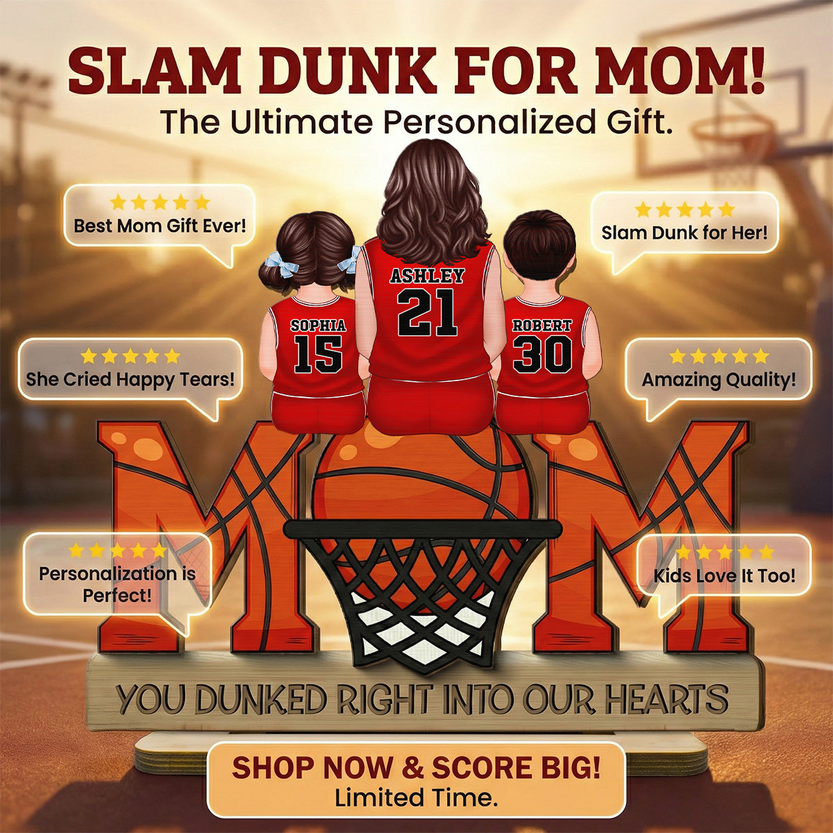 Basketball Mom Dunked Into Our Hearts - Personalized 2-Layered Wooden Plaque