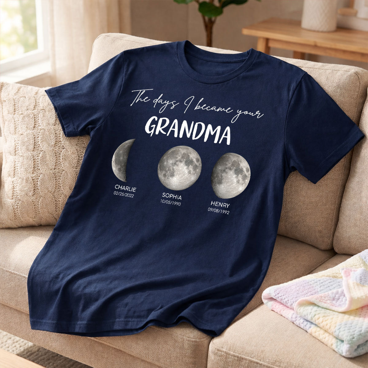 The Days I Became A Grandma Custom Grandkids Birth Moon Phase - Personalized Shirt - Mother's Day Gift For Grandma