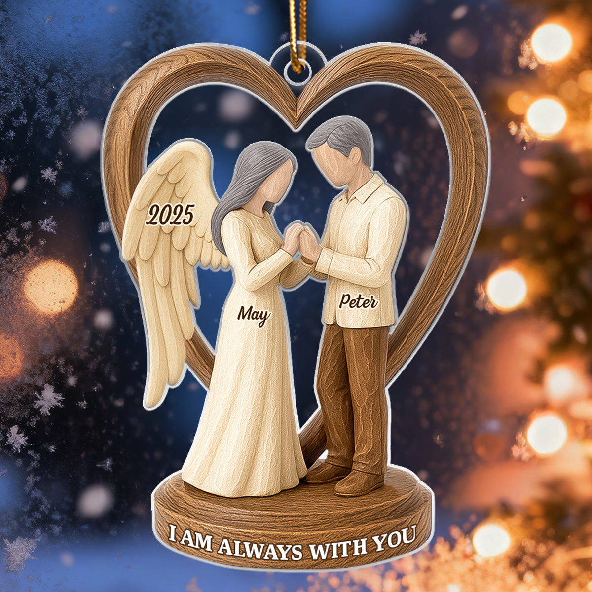 Couple Memorial Wooden Figurines - Personalized Acrylic Ornament - Memorial Christmas Gift For Him, For Her, For Couple