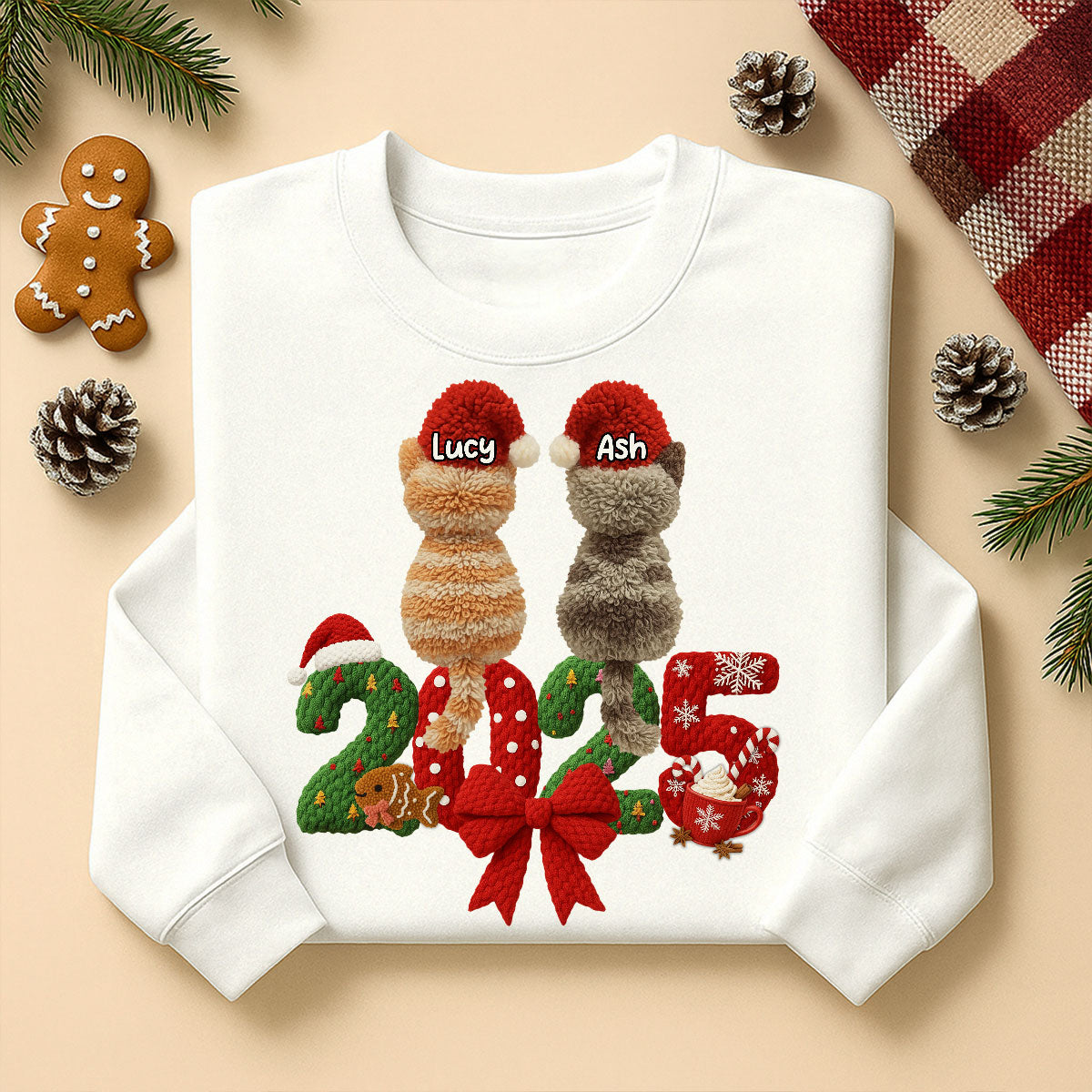 2025 Cat Lovers Latch Hook Yarn Faux - Personalized Sweatshirt - Christmas Gift for Cat Moms, Cat Dads
