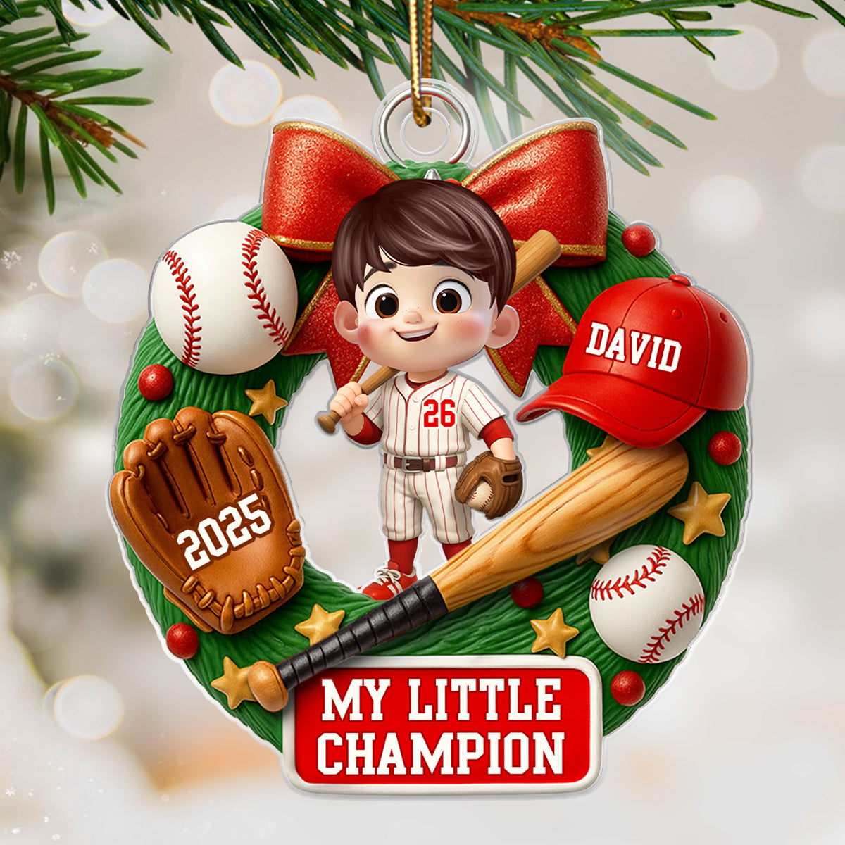 Baseball Kid Christmas 3D Effect - Personalized Acrylic Ornament - Unique Christmas Gift For Kid