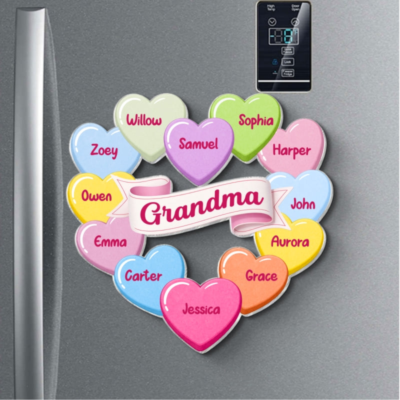 Grandma's Sweethearts Conversation Hearts Grandkids Names Valentine's Day - Personalized Acrylic Fridge Magnet