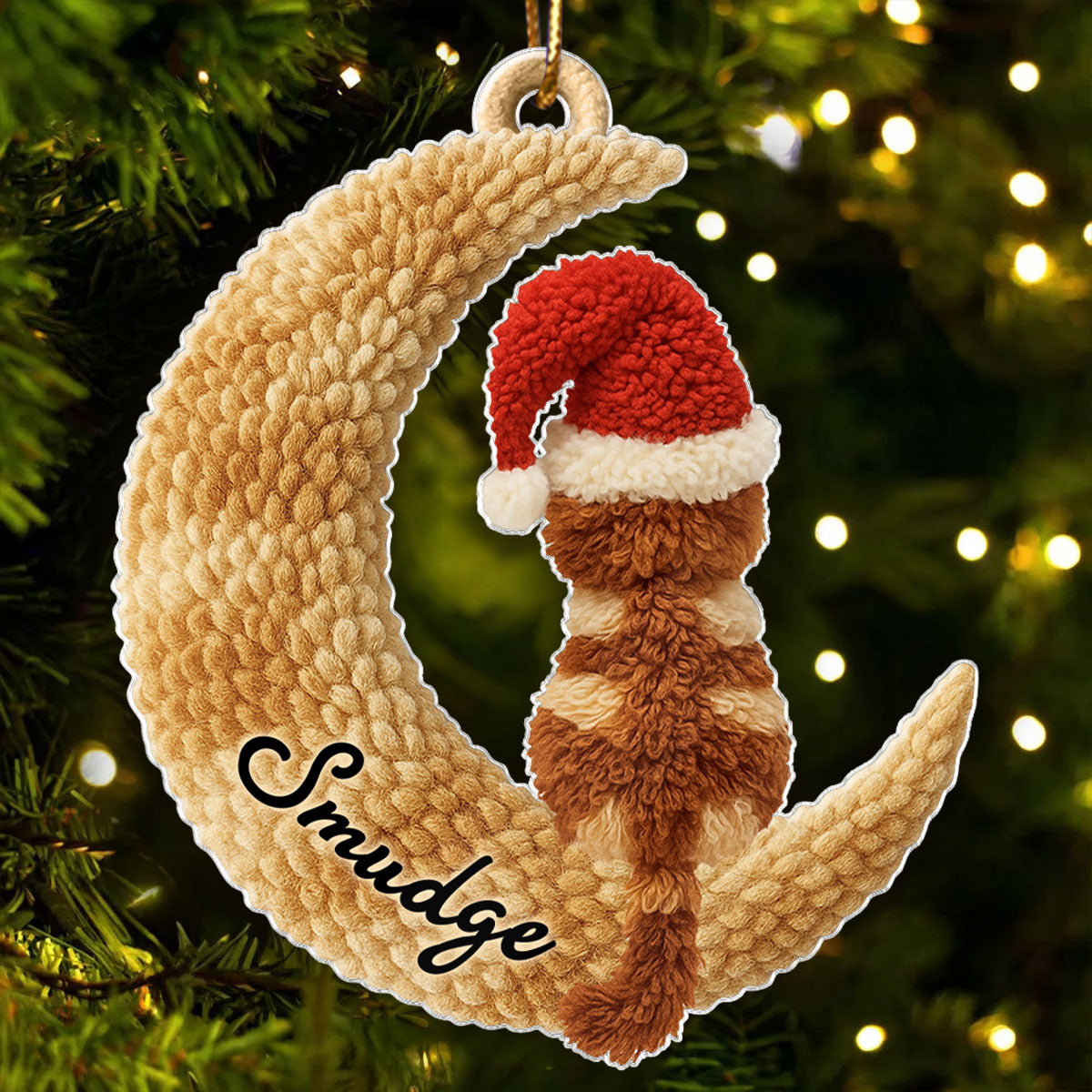 Cats Sitting on Moon Latch Hook Yarn Faux - Personalized Acrylic Ornament - Christmas Gift for Cat Lovers