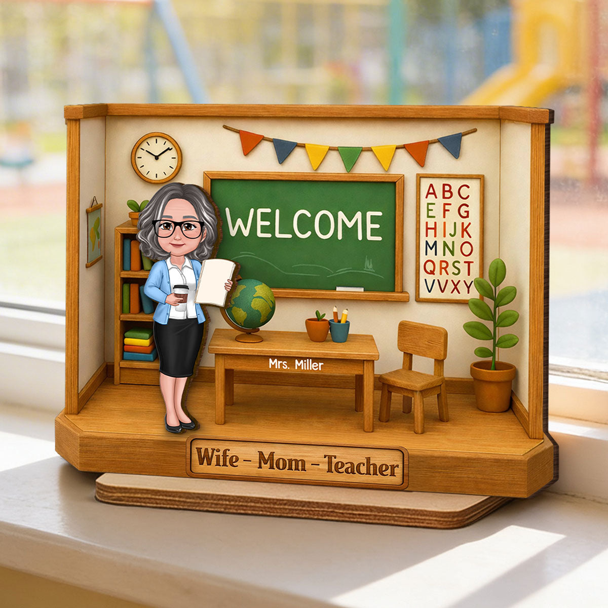 Wife Mom Teacher - Personalized 2-Layered Wooden Plaque - Gift For Teacher Mom