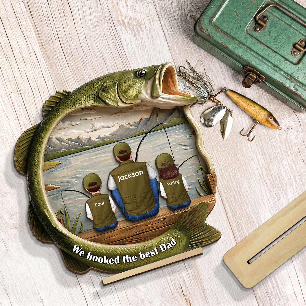 Best Catch Ever Dad Fishing - Personalized 2-Layered Wooden Plaque - Heartfelt Gift For Fishing Dad, Gift For Husband