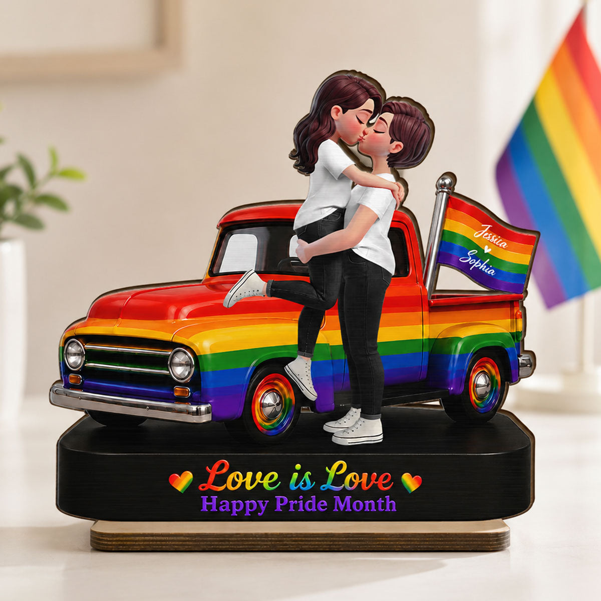 LGBT+ Couple Forever Love Wins - Personalized 2-Layered Wooden Plaque - Gift For Couple, Happy Pride Month