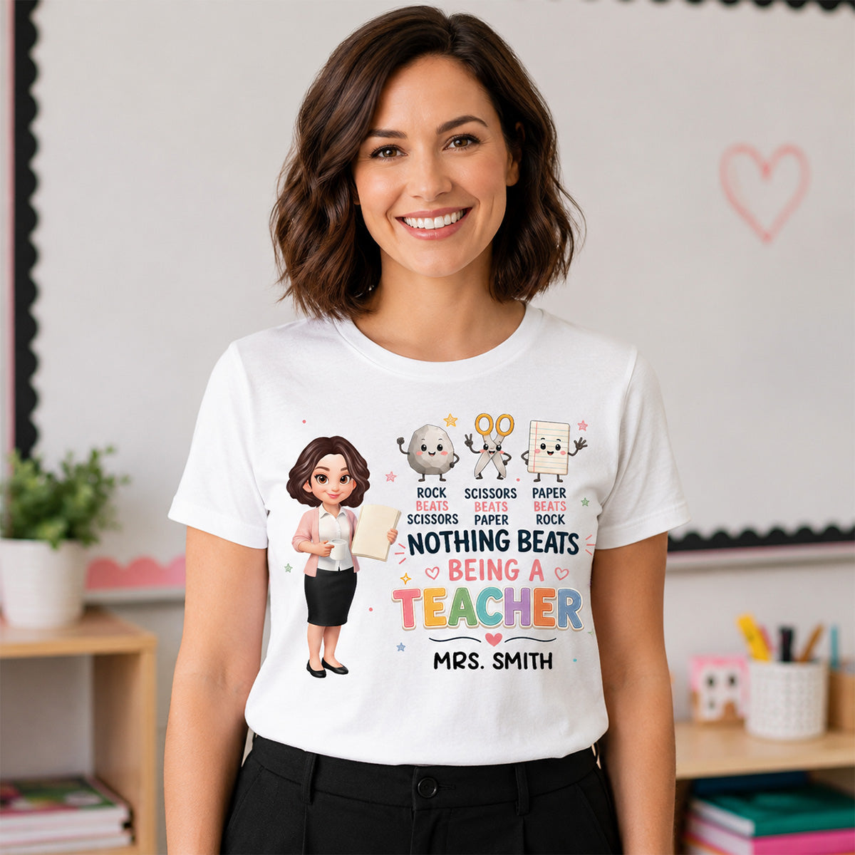 Rock Paper Scissors Nothing Beats Teacher - Personalized Shirt