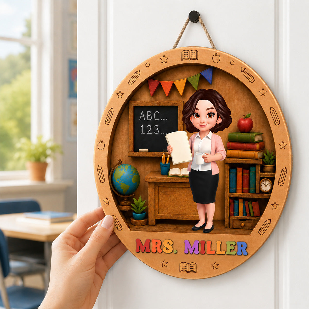Teacher In Classroom 3D Design - Personalized 2-Layered Wood Sign - Back To School Gift For Teacher