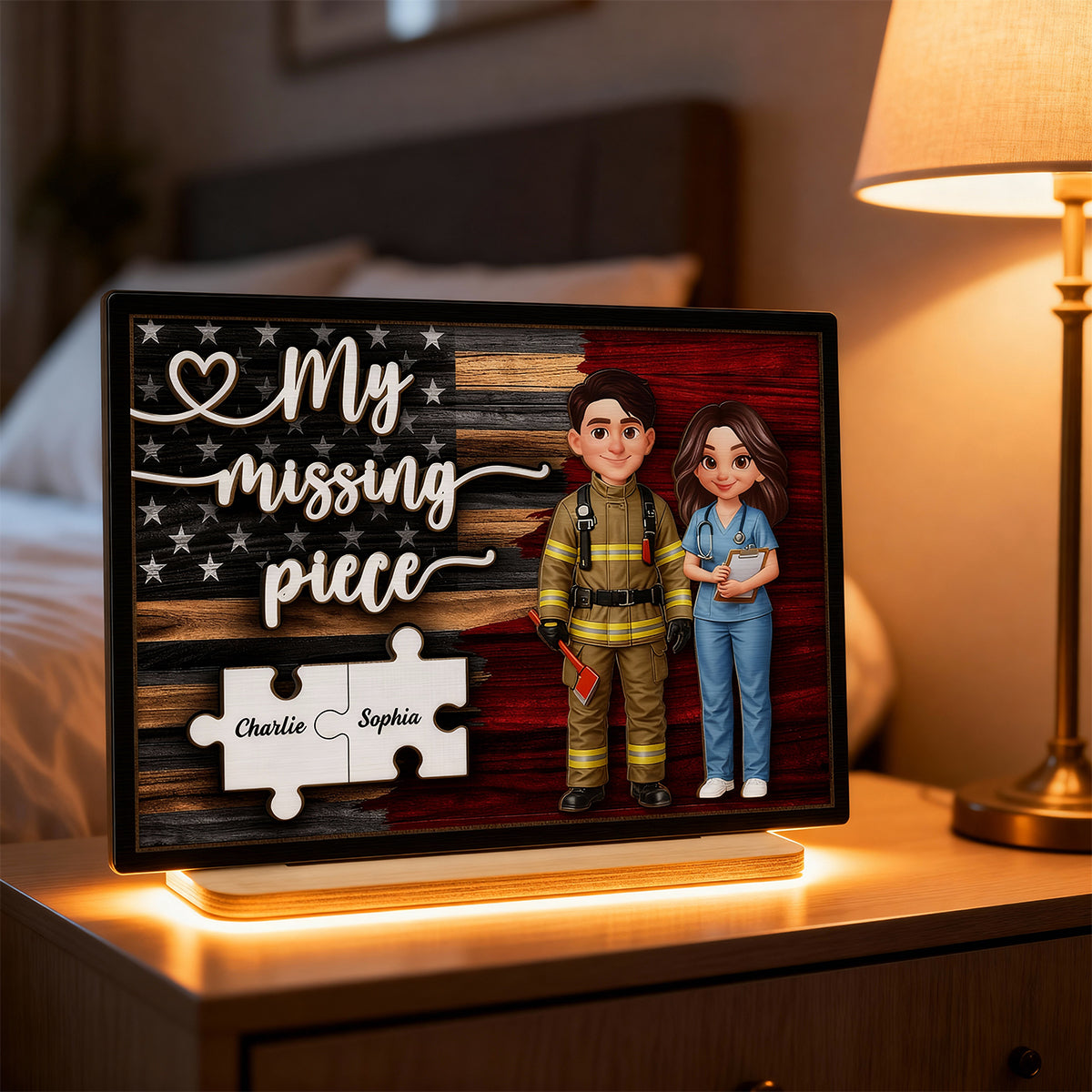 My Missing Piece Couple Occupation Nation Flag - Personalized 2-Layered Wooden Plaque - Heartfelt Gift for Him, for Her