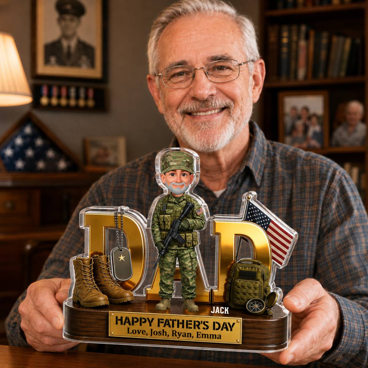 Proud American Military Armed Force Hero Dad 2D Flat - Personalized Acrylic Block Plaque -  Unique Trending  Gift For Dad, Husband
