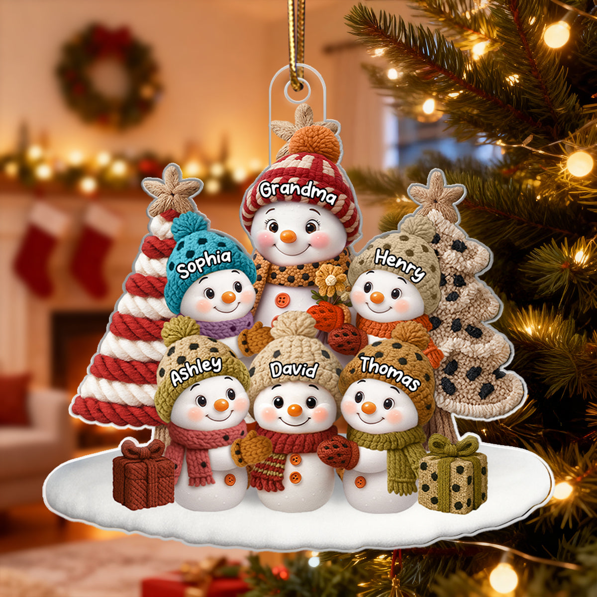 3D Embroidered Effect Snowman Grandma Grandkids - Personalized Acrylic Ornament - Christmas Gift for Grandma