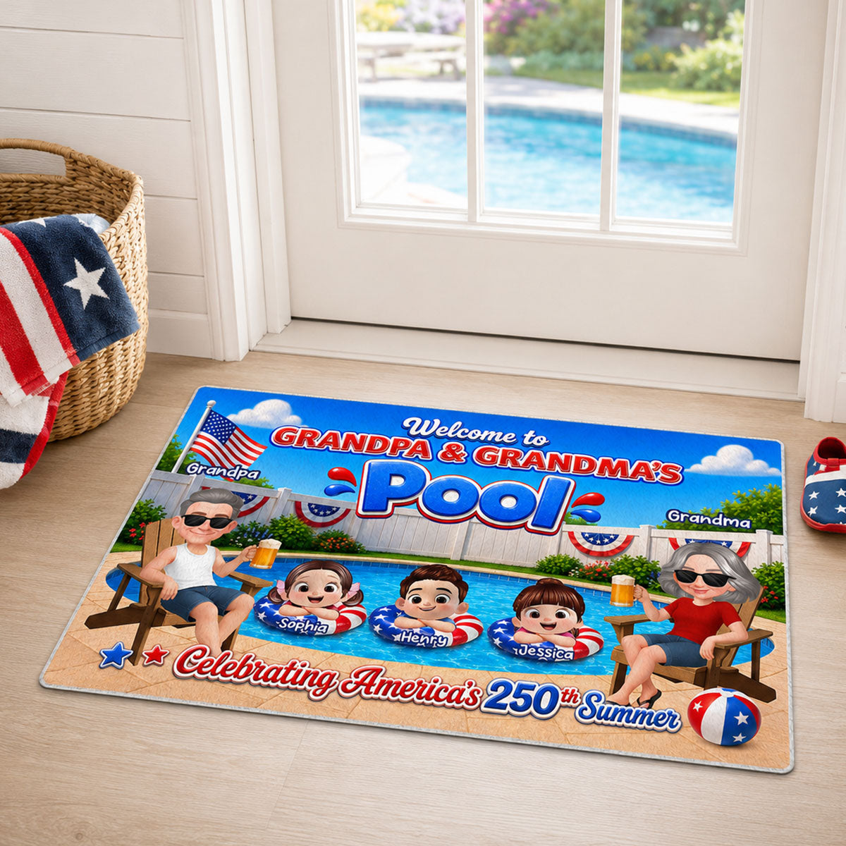 Welcome To Grandma Grandpa Pool America 250th Anniversary - Personalized Doormat - Gift For Grandparents, Summer Decoration