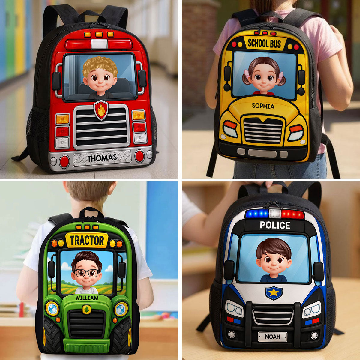 School Bus, Tractor for Boys Girls - Personalized Backpack - Back to School Backpack for Kids
