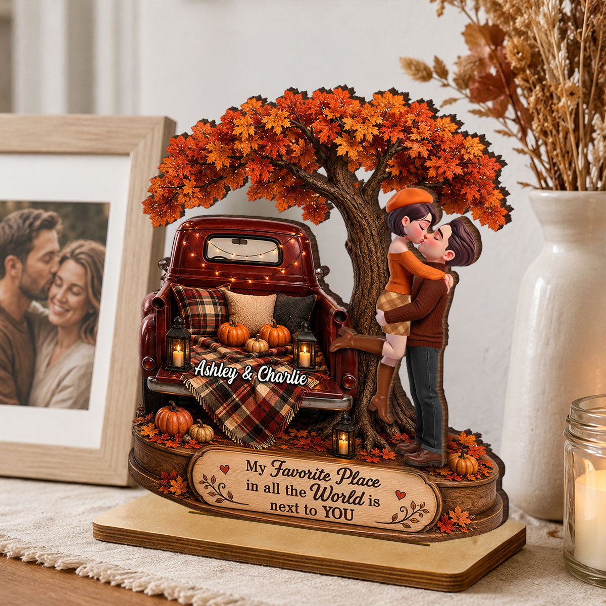 My Favorite Place in All the World is Next to You - Personalized 2-Layered Wooden Plaque - Heartfelt Gift for Him, for Her