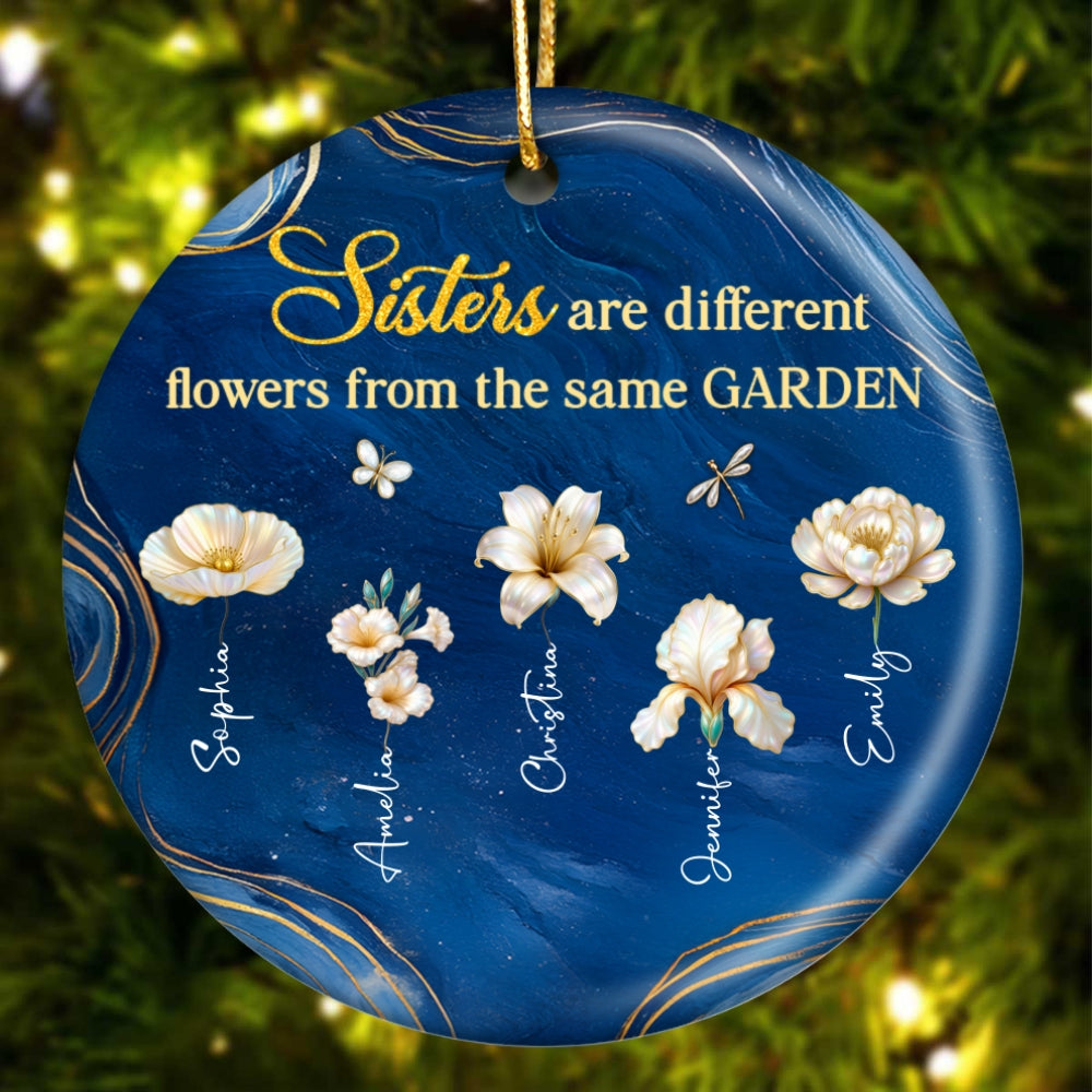 3D Effect Birth Flowers Sisters From The Same Garden - Personalized Ceramic Ornament - Christmas Gift For Sisters