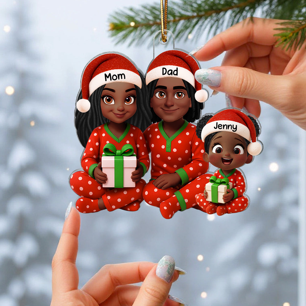 Family Pajama Sitting Personalized Christmas Acrylic Ornament, Gift for Husband, Wife, Children