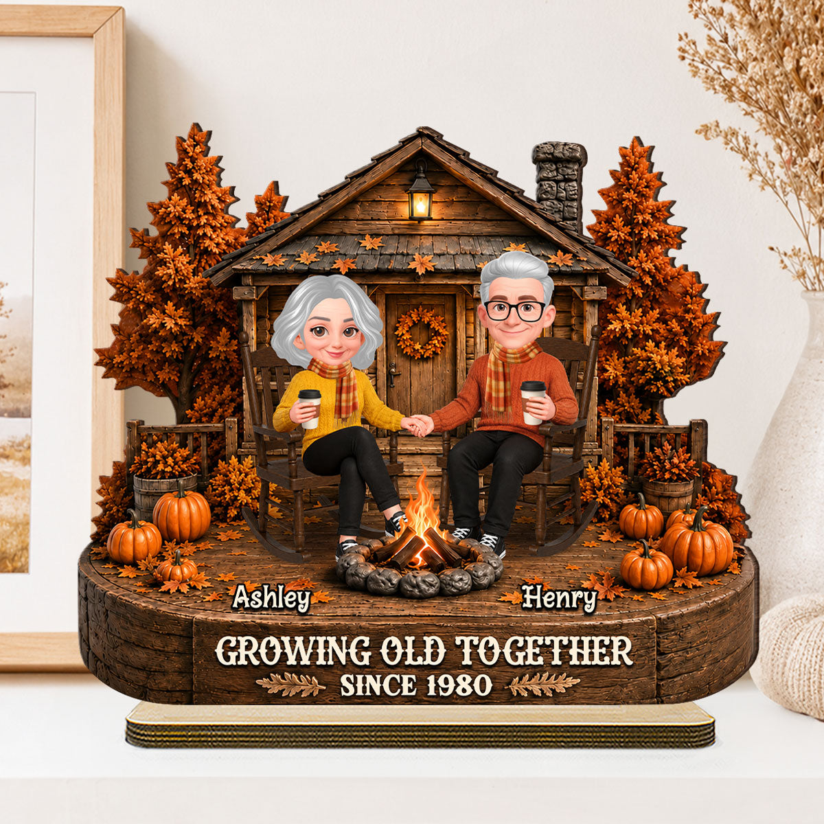 Holding Hands Couple Fall Season - Personalized 2-Layered Wooden Plaque - Gift For Couple, Him, Her