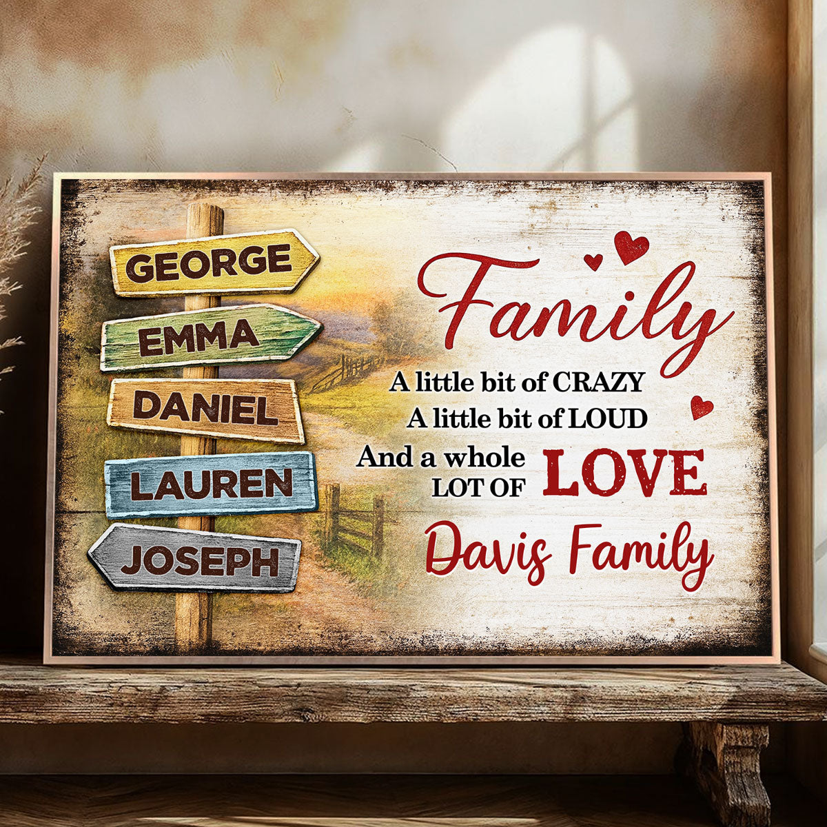 Family A Little Bit Crazy, A Whole Lot of Love - Personalized Poster - Sentimental & Timeless Gift for Parents or Grandparents, Heartwarming Home Decor