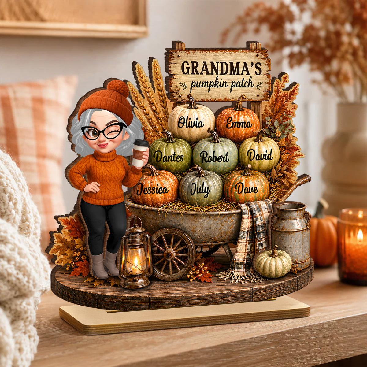 Cozy Fall Vibe Grandma's Pumpkin Patch - Personalized 2-Layered Wooden Plaque - Fall Decor for Grandma