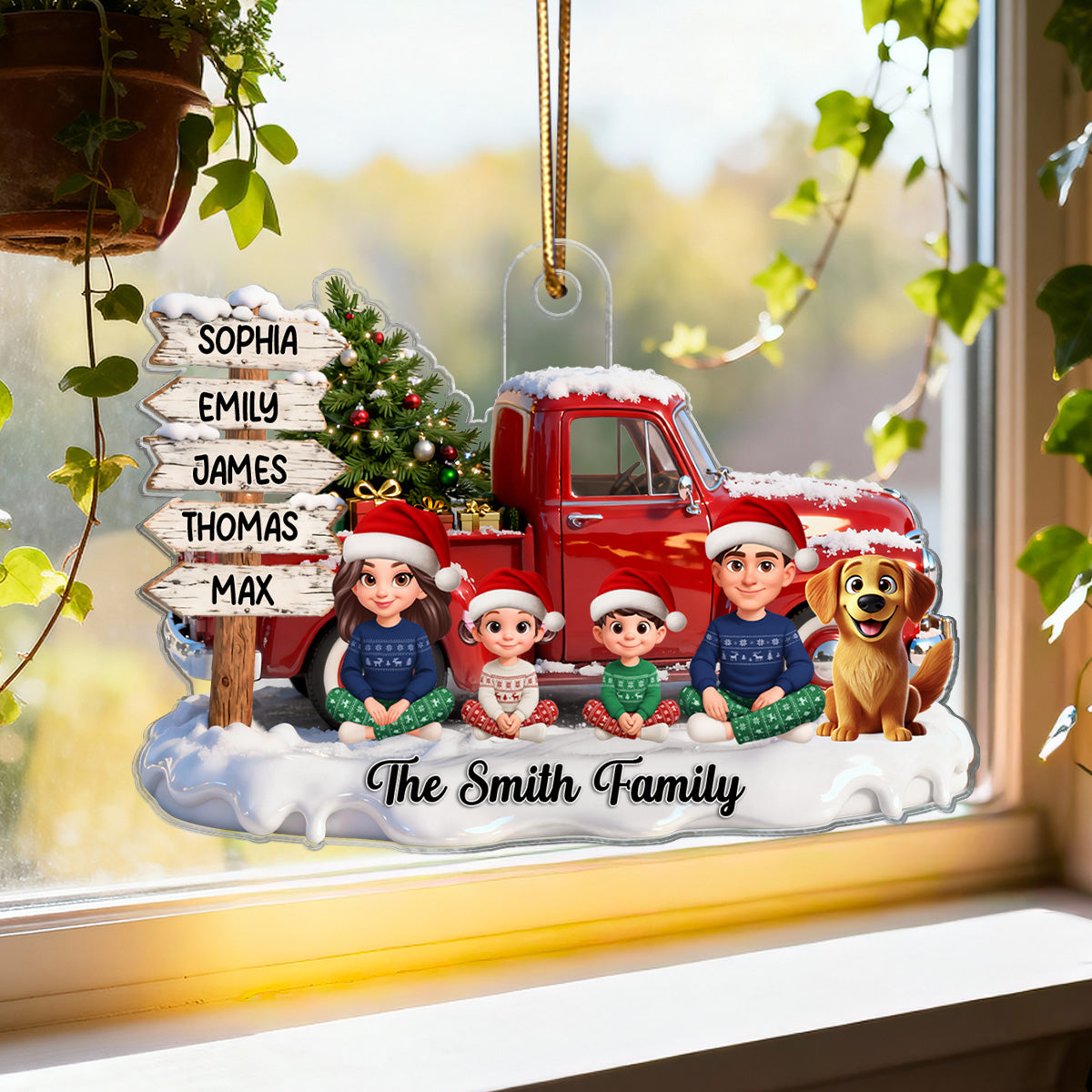 3D Effect Christmas Nostalgia Christmas Truck Sign Posts Beautiful Family Together - Personalized Acrylic Ornament - Gift For Family
