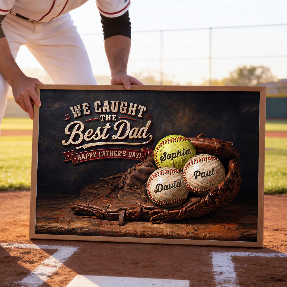 Vintage Baseball We Caught the Best Dad - Personalized Poster - Father's Day Gift for Husband, Dad