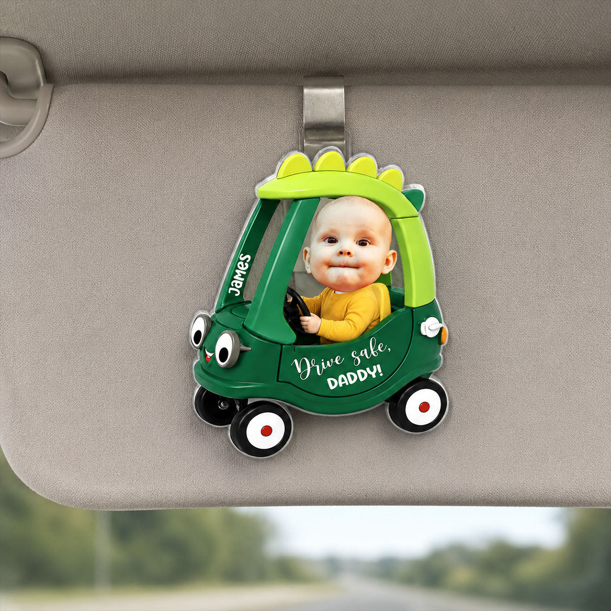 Drive Safe Daddy Baby Custom Photo in Toy Car - Personalized Acrylic Car Visor - Father's Day Gift For Dad, Husband