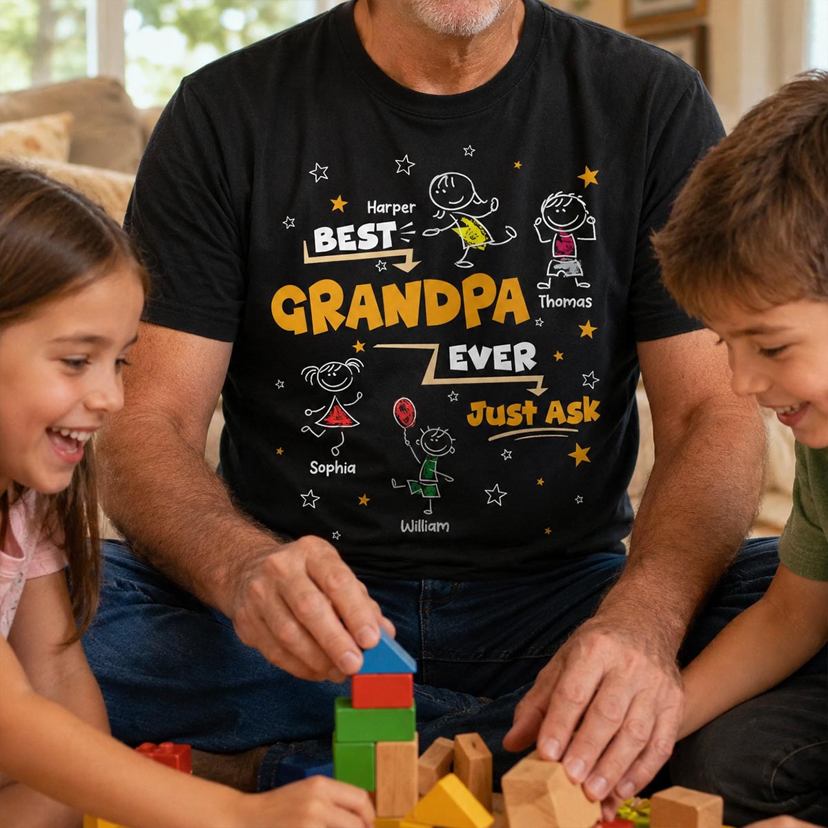 Best Dad Grandpa Ever Ask Cute Stick Kids - Personalized Shirt