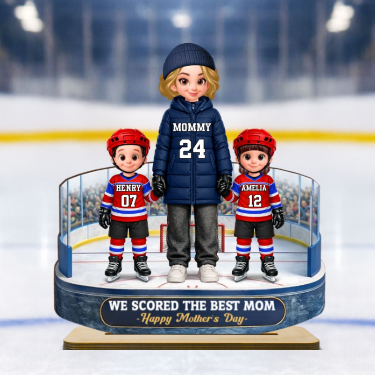 Best Hockey Mom And Kids On The Ice - Personalized 2-Layered Wooden Plaque - Mother's Day Gift For Hockey Mom, Gift For Wife