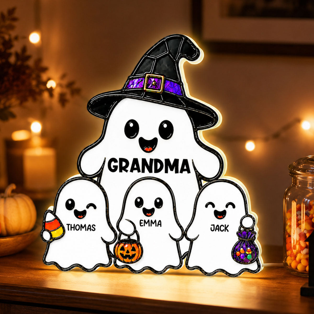 Whimsical Grandma's Boo Crew - Personalized Light Box - Halloween Decoration For Grandma