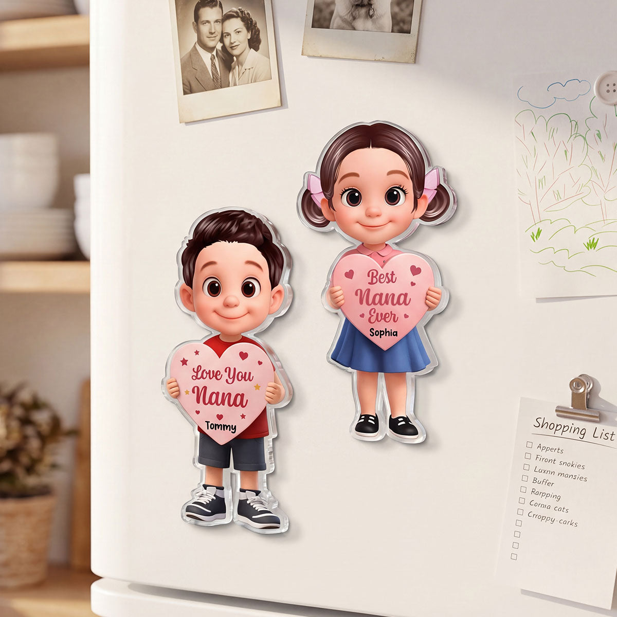 Kid Holding Heart - Personalized Acrylic Fridge Magnet - Mother's Day Gift for Grandma, Mom, Wife