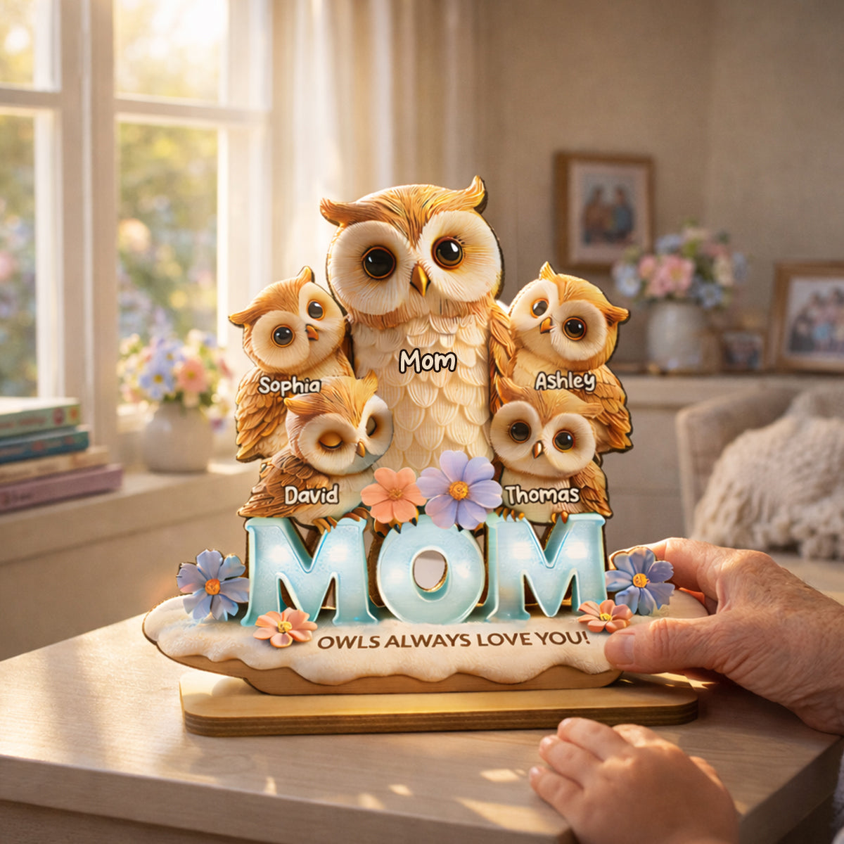 Mom Owls Always Love You - Personalized 2-Layered Wooden Plaque - Gift For Mom