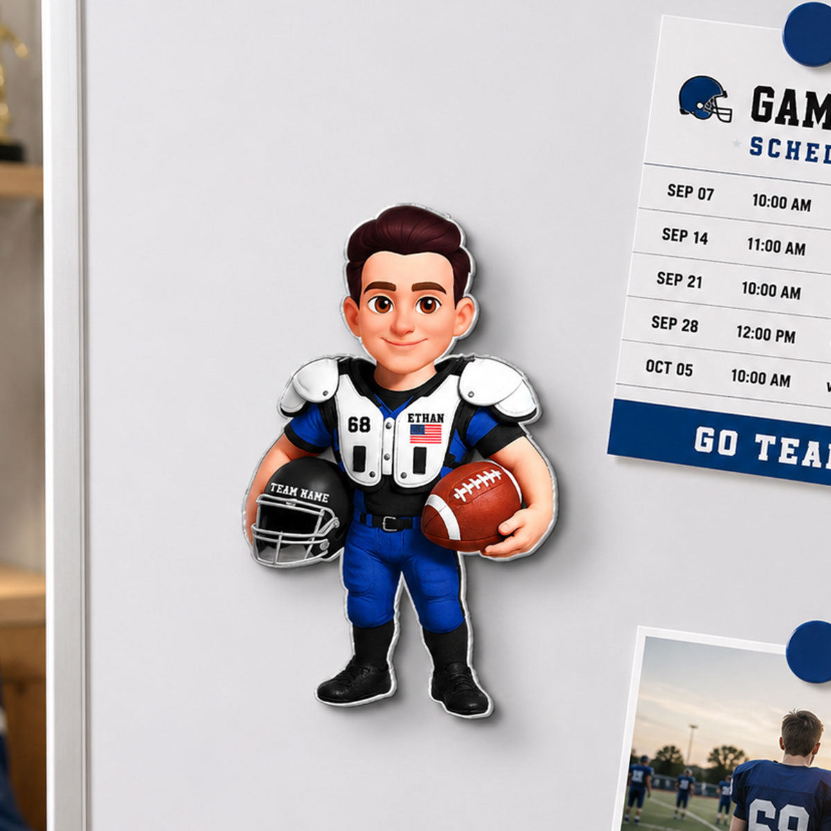 American Football Players Boy & Girl - Personalized Acrylic Locker Magnet - Back To School Gift For Daughters, Sons, Grandkids, Teenagers, Teen Girl, Teen Boy