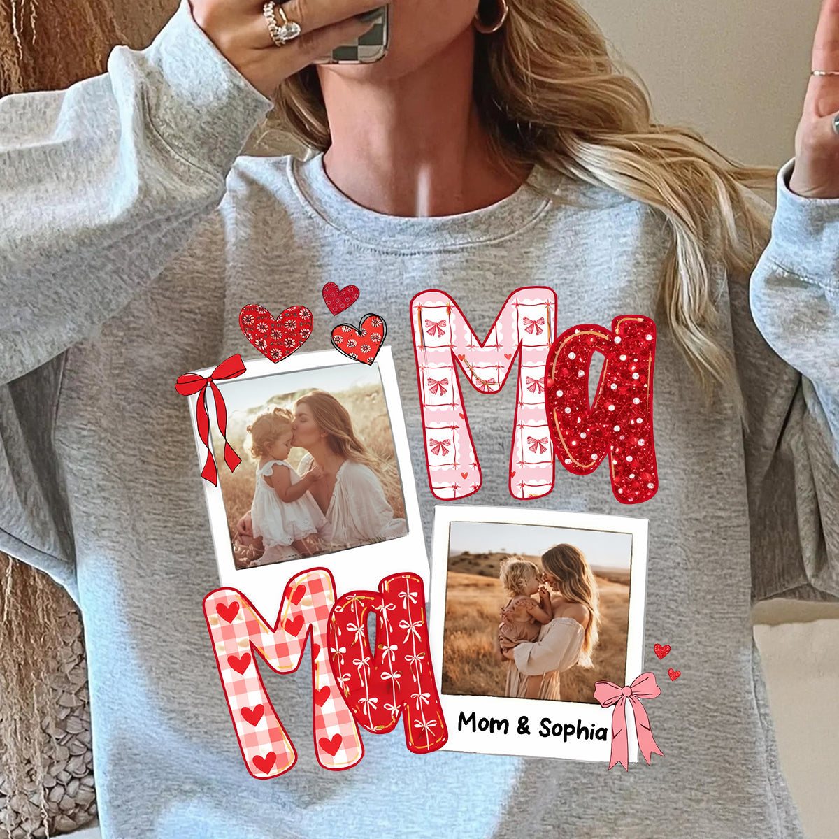 Preppy Mama Valentine Glitter Effect Photo - Personalized Shirt - Heartfelt Gift for Mom