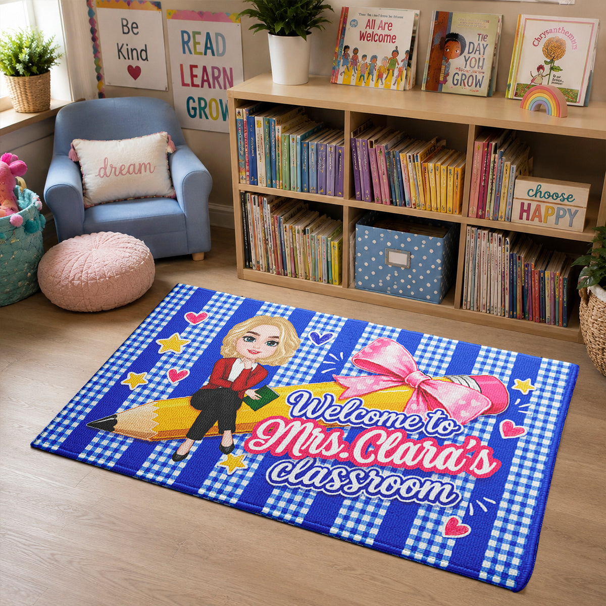 Welcome to Teacher's Classroom Pencil Bow - Personalized Doormat - Back to School Decor for Teacher