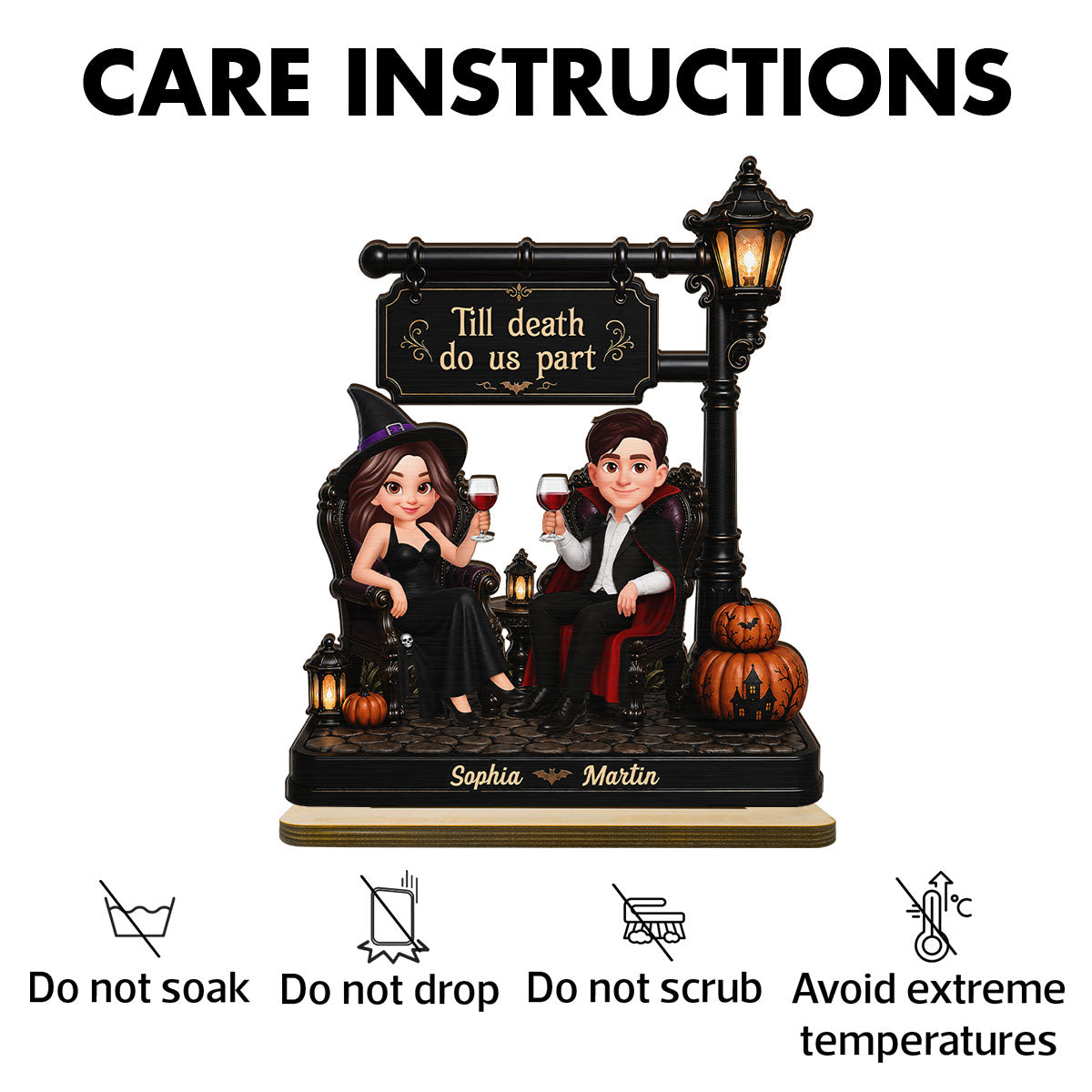 Classic Halloween Couple Under Lamp Post - Personalized 2-Layered Wooden Plaque - Halloween Decoration For Couple