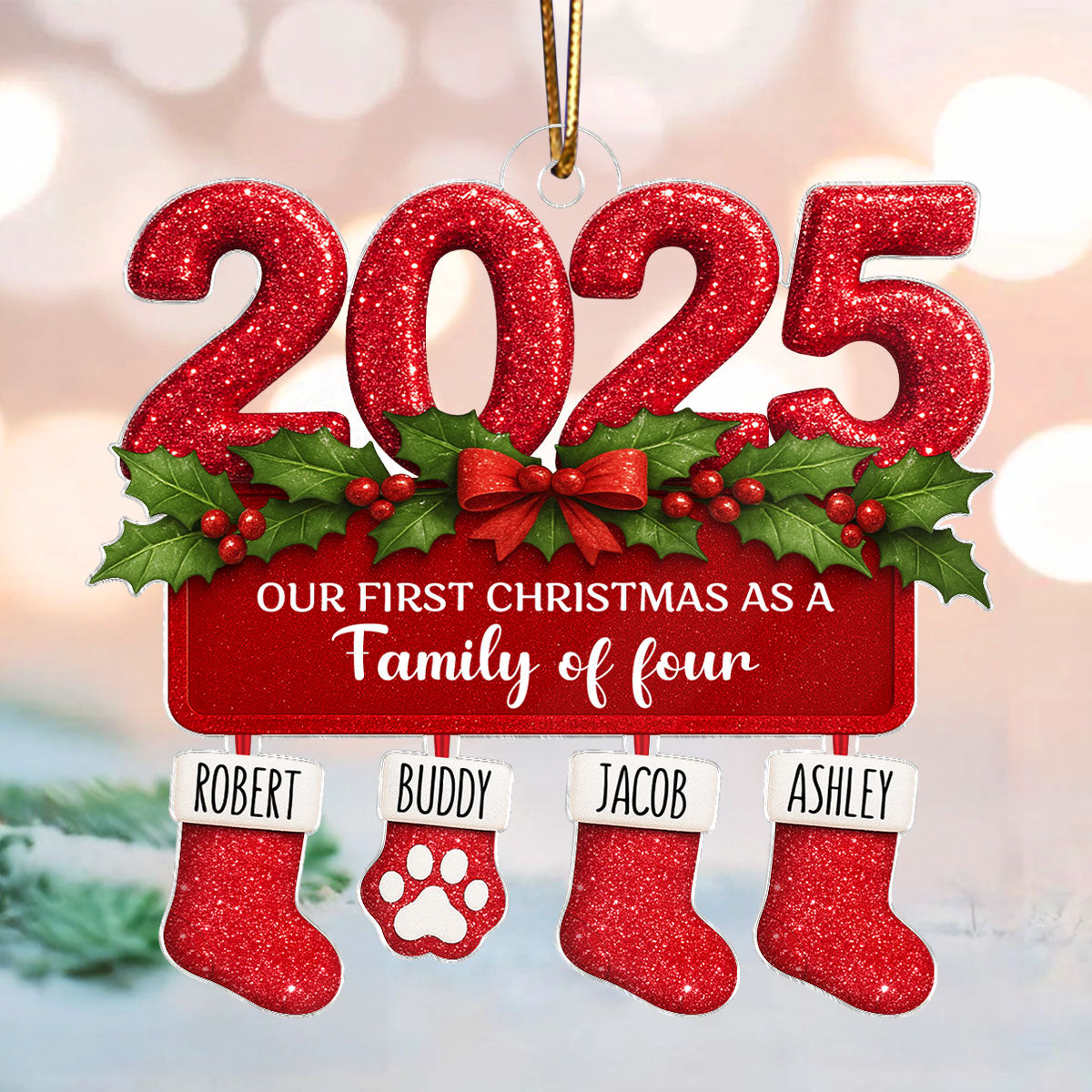 First Christmas as a Family of Three, Four, Christmas Stocking - Personalized Acrylic Ornament - Christmas Gift for Family