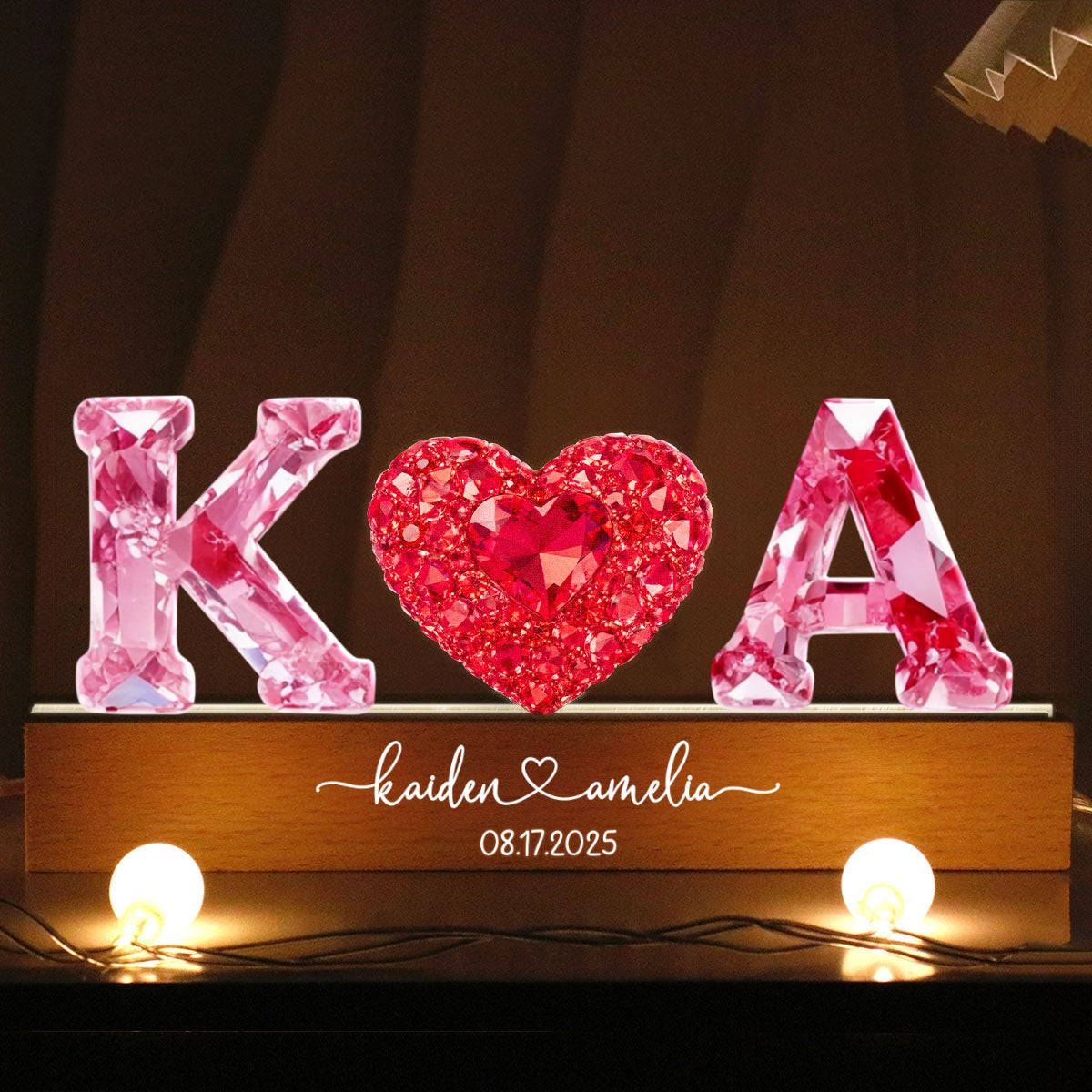 Couple Love Initial - Personalized Acrylic Block LED Night Light - Heartfelt Anniversary, Valentine's Day Gift for her, for him