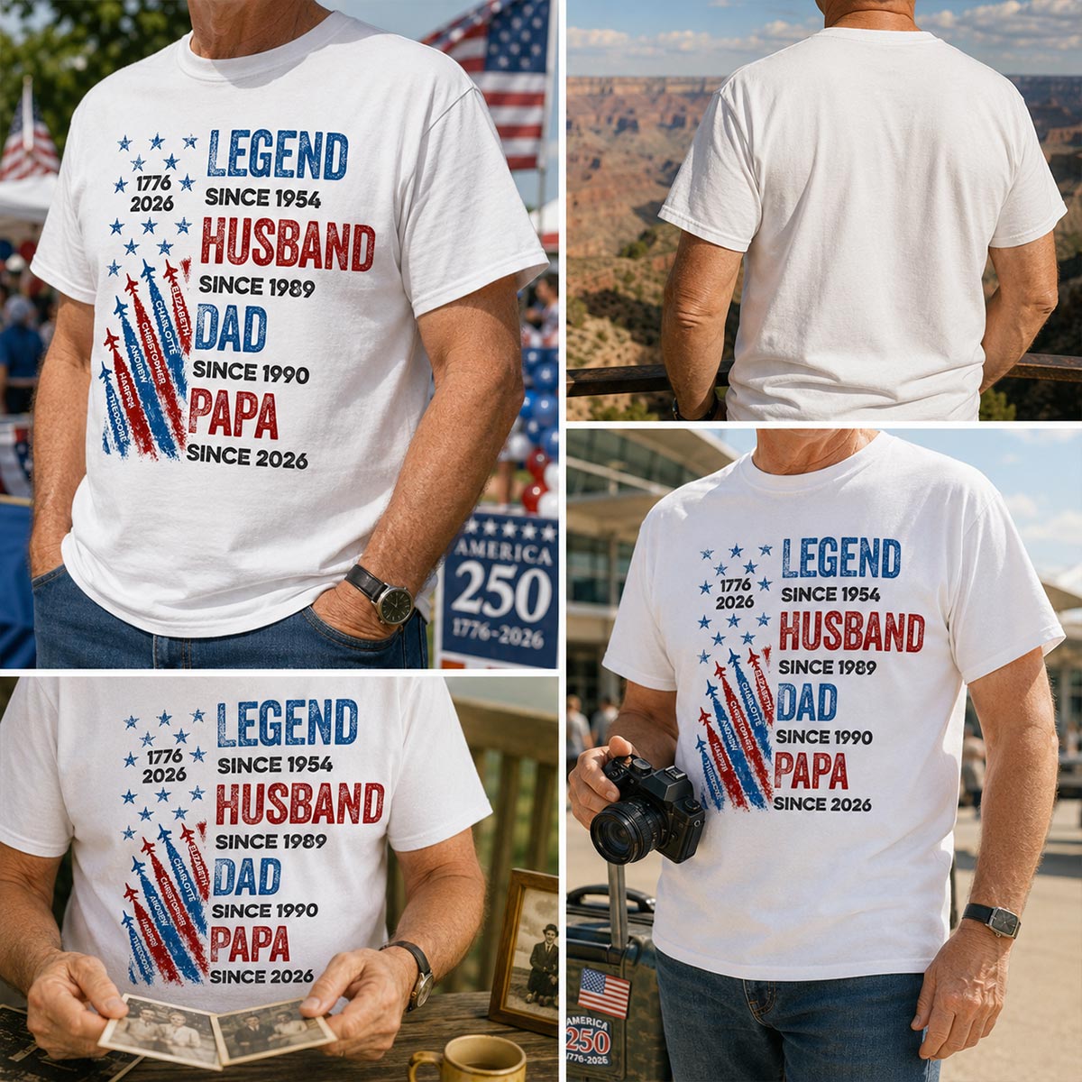 Legend Husband Dad Grandpa Custom Kid Name - Personalized Shirt - American 250th Anniversary Keepsake For Husband, Dad, Grandpa