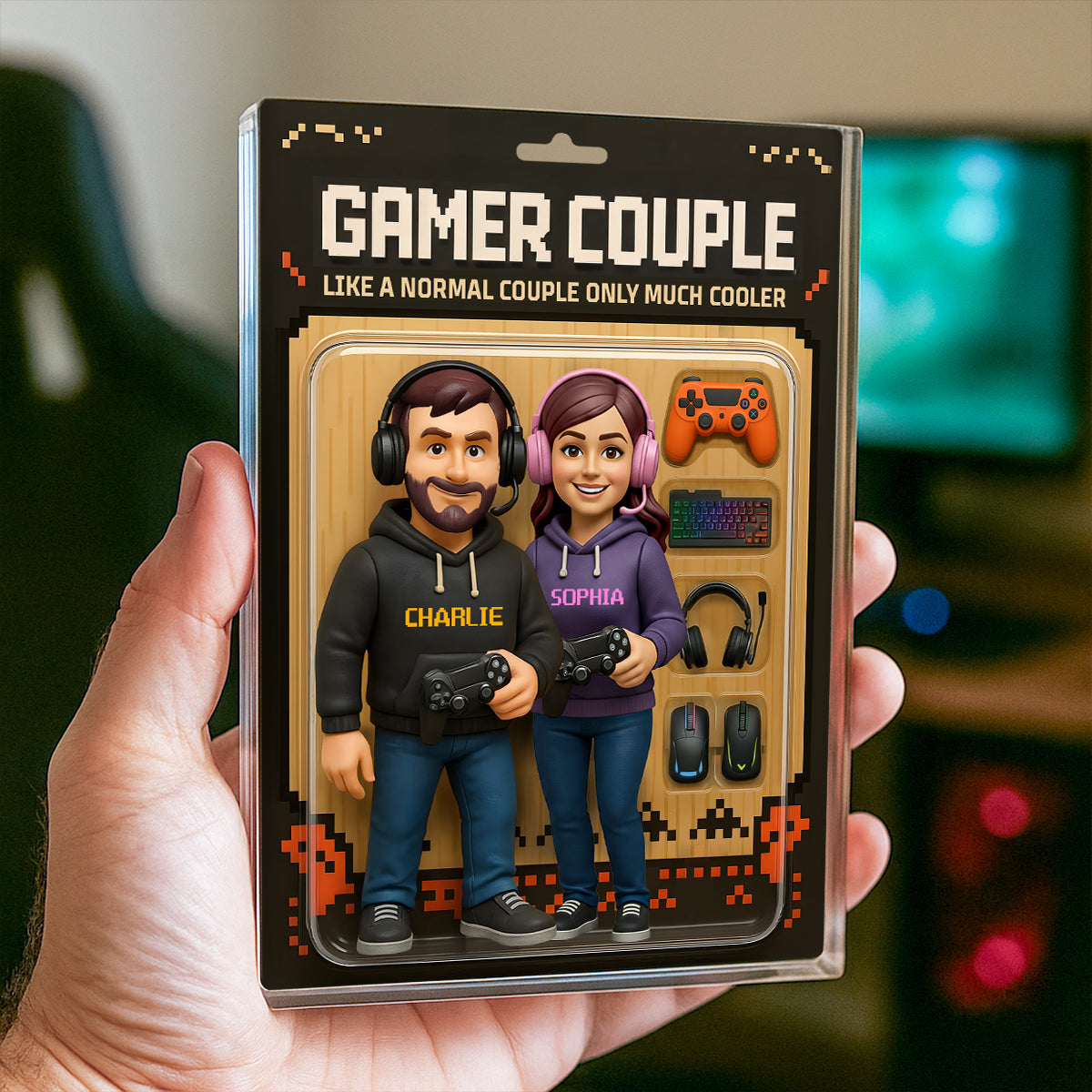 Gamer Couple Cooler Custom Action Figure - Personalized Acrylic Block Plaque - Anniversary, Valentine's Day Gift, Gift For Him, Gift For Her