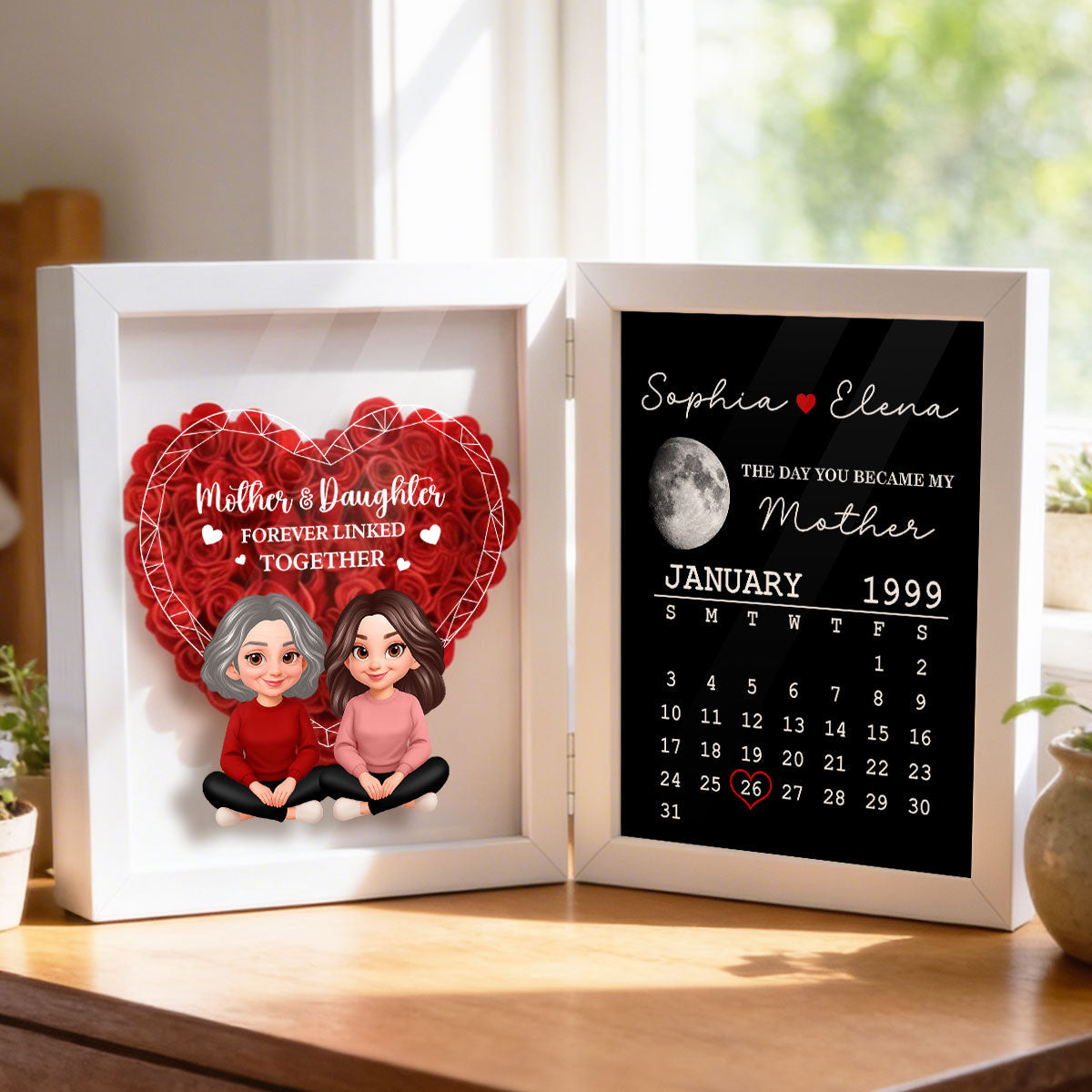 Mother Daughter Forever Linked Together - Personalized Flower Shadow Box - Gift For Mom
