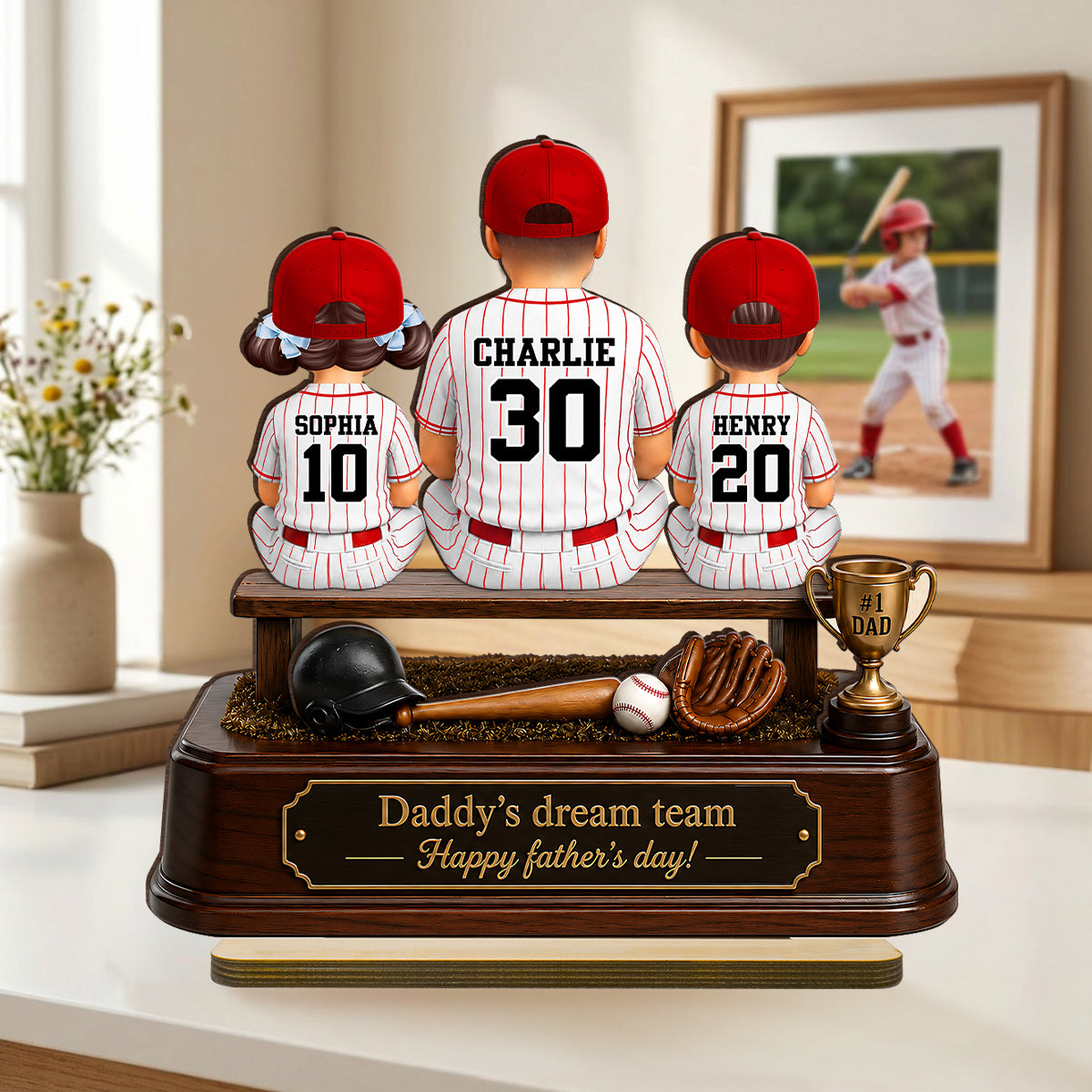 Baseball Daddy's Dream Team - Personalized 2-Layered Wooden Plaque -  Gift for Dad, Husband