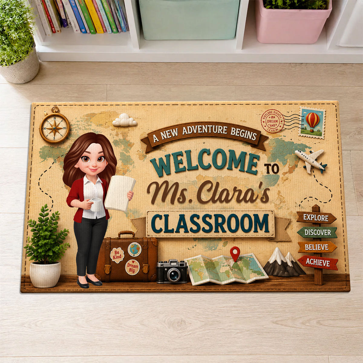A New Adventure Begins Teacher Classroom - Personalized Doormat - Back To School Gift For Teacher, Classroom Decor
