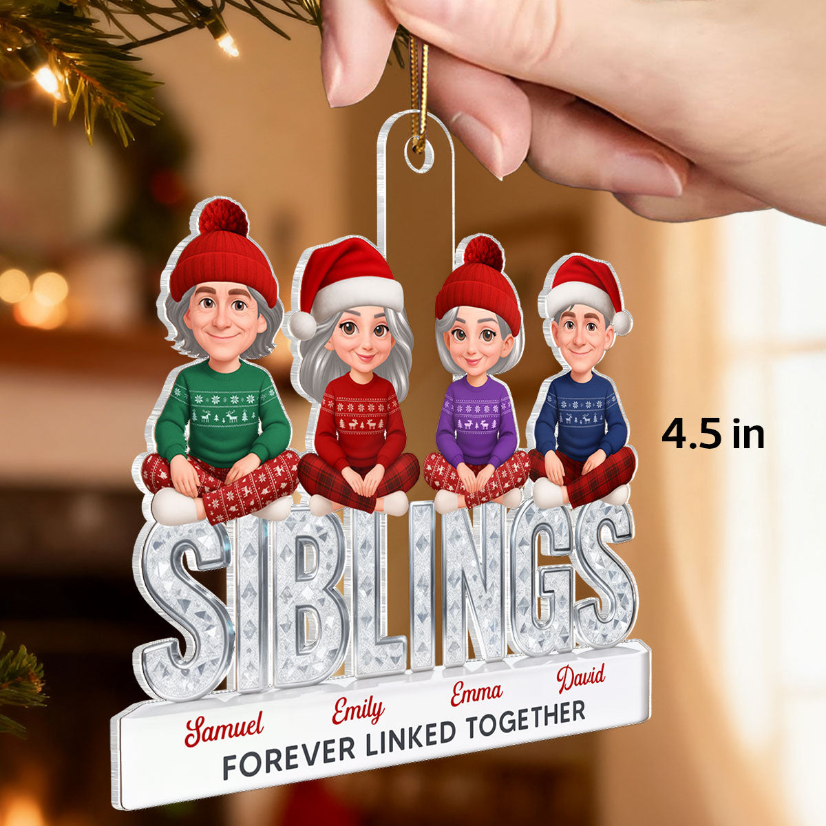 3D Shining Effect Siblings Brothers And Sisters - Personalized Acrylic Ornament - Christmas Gift For Siblings