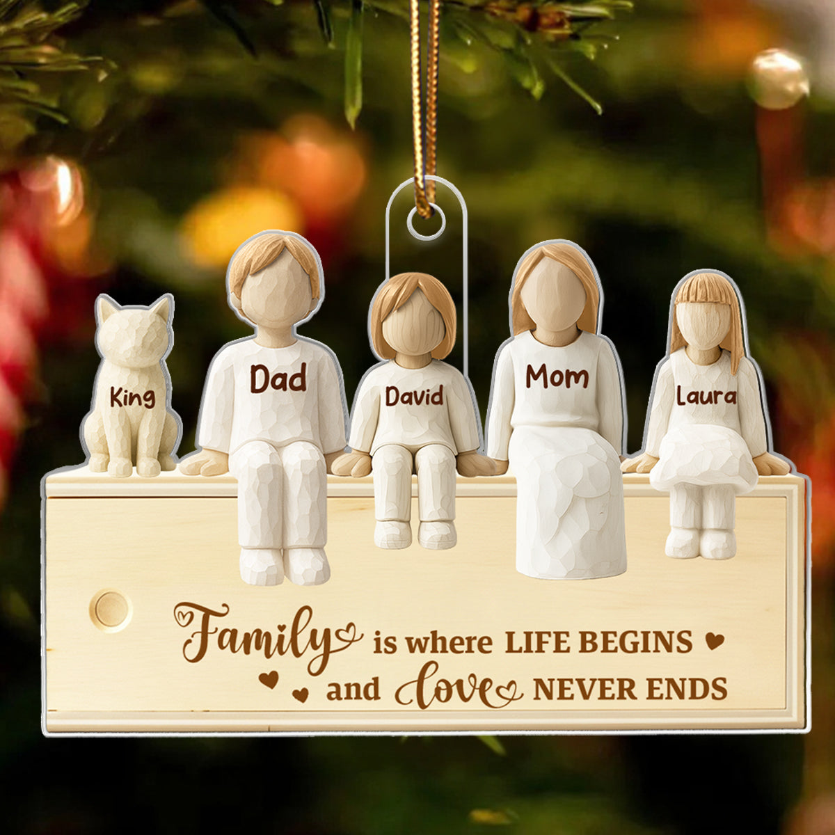 Family Together Wooden Figurines - Personalized Acrylic Ornament - Heartwarming Christmas Gift For Family