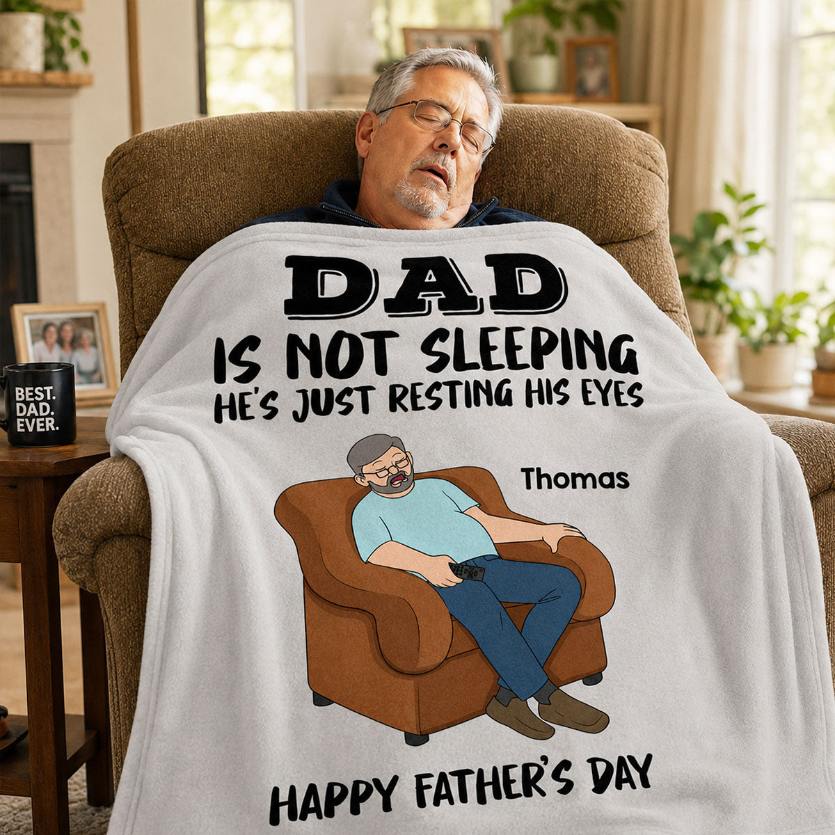 DAD Grandpa Not Sleeping Just Resting His Eyes - Personalized Fleece Blanket - Funny Father's Day Gift For Dad Grandpa