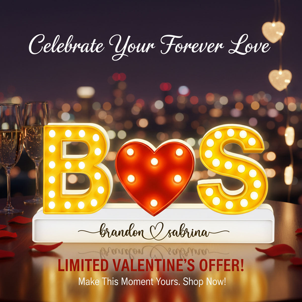 Eternal Love Couple Initials - Personalized Light Box - Heartfelt Valentine's Day Gift, Anniversary Gift For Couple, For Him, For Her