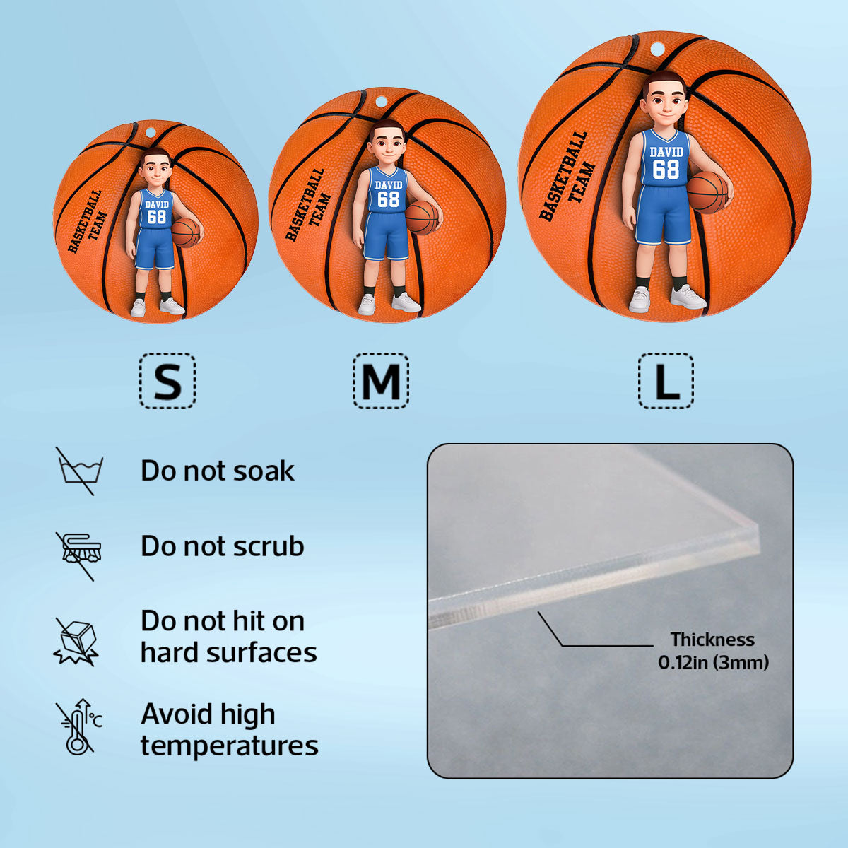Basketball Boy & Girl 3D Effect - Personalized Acrylic Keychain - Custom Keyrings, Name Tags