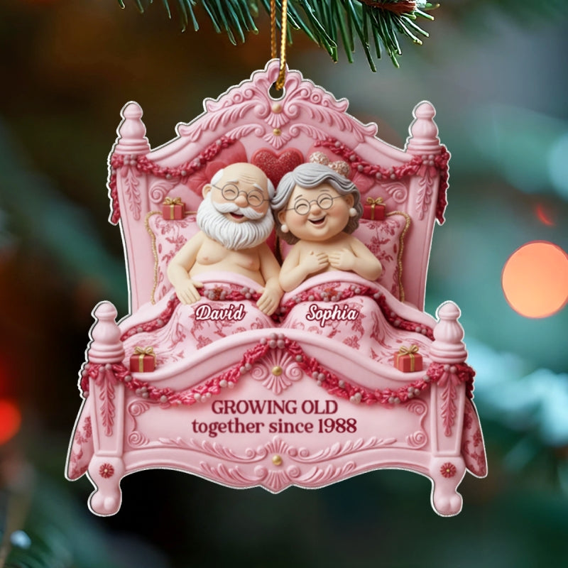 Growing Old Together Elderly Couple On Bed - Personalized Acrylic Ornament - Gift for Couple, for Her, for Him