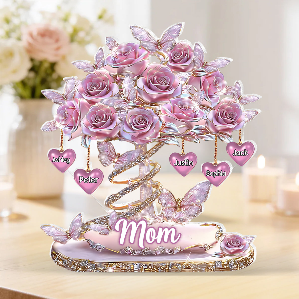 Best Mom Ever Heart Tree - Personalized Acrylic Block Plaque - Heartfelt Gift For Mom, Grandma