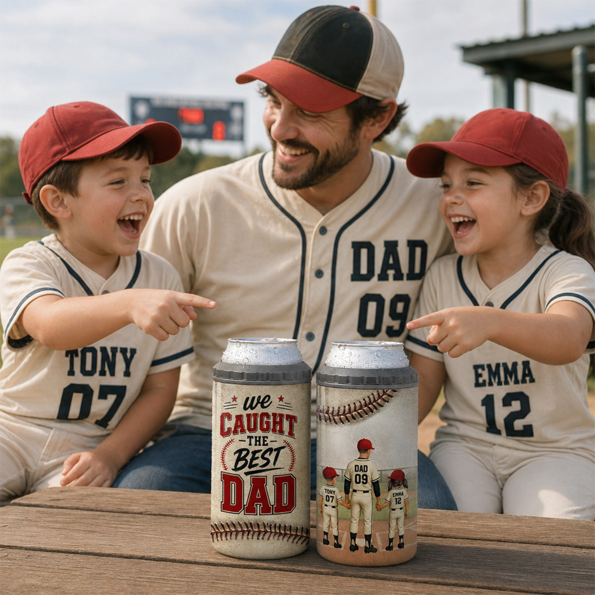 We Caught The Best Dad Baseball Dad & Kids - Personalized Can Cooler - Father's Day Gift For Dad, Husband